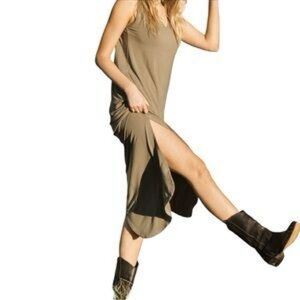 Jackson Rowe kakhi sand Tone Sleeveless Maxi Dress with Side Slit